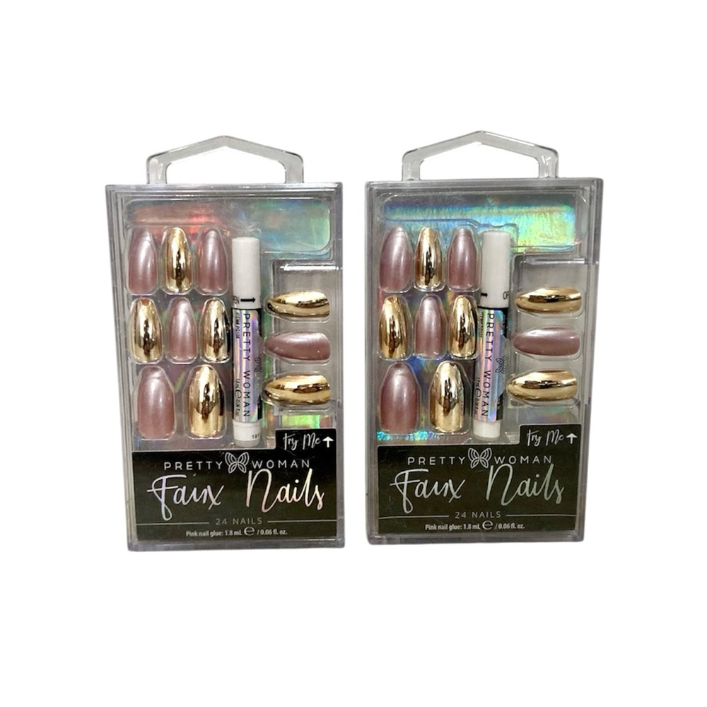 Pretty Woman Faux Nails Set - Pink and Gold
